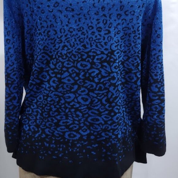 ALFRED DUNNER BLUE & BLACK LEOPARD PRINT STUDS BLING FAUX CAMI 3/4 SLEEVE LG - Picture 7 of 12
